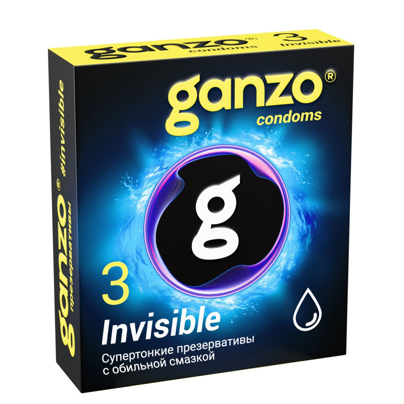 ПРЕЗЕРВАТИВЫ GANZO INVISIBLE (гладкие супертонкие с доп. смазкой), 3 шт 0701-090