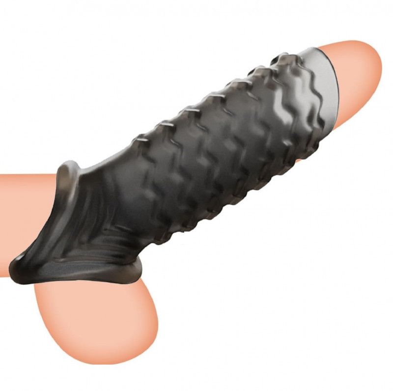 Насадка на пенис с подхватом для мошонк, ребристая с пупырышками 2406-202